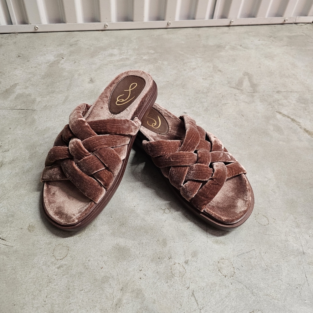Women's San Edelman Brown Velvet Slide Sandals Size 8.5